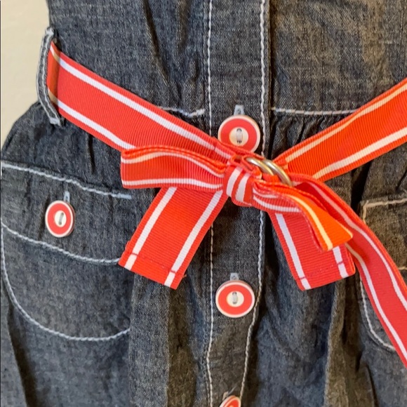 Girls Chambray Sundress w/Pink Buttons & Belt - Picture 4 of 4